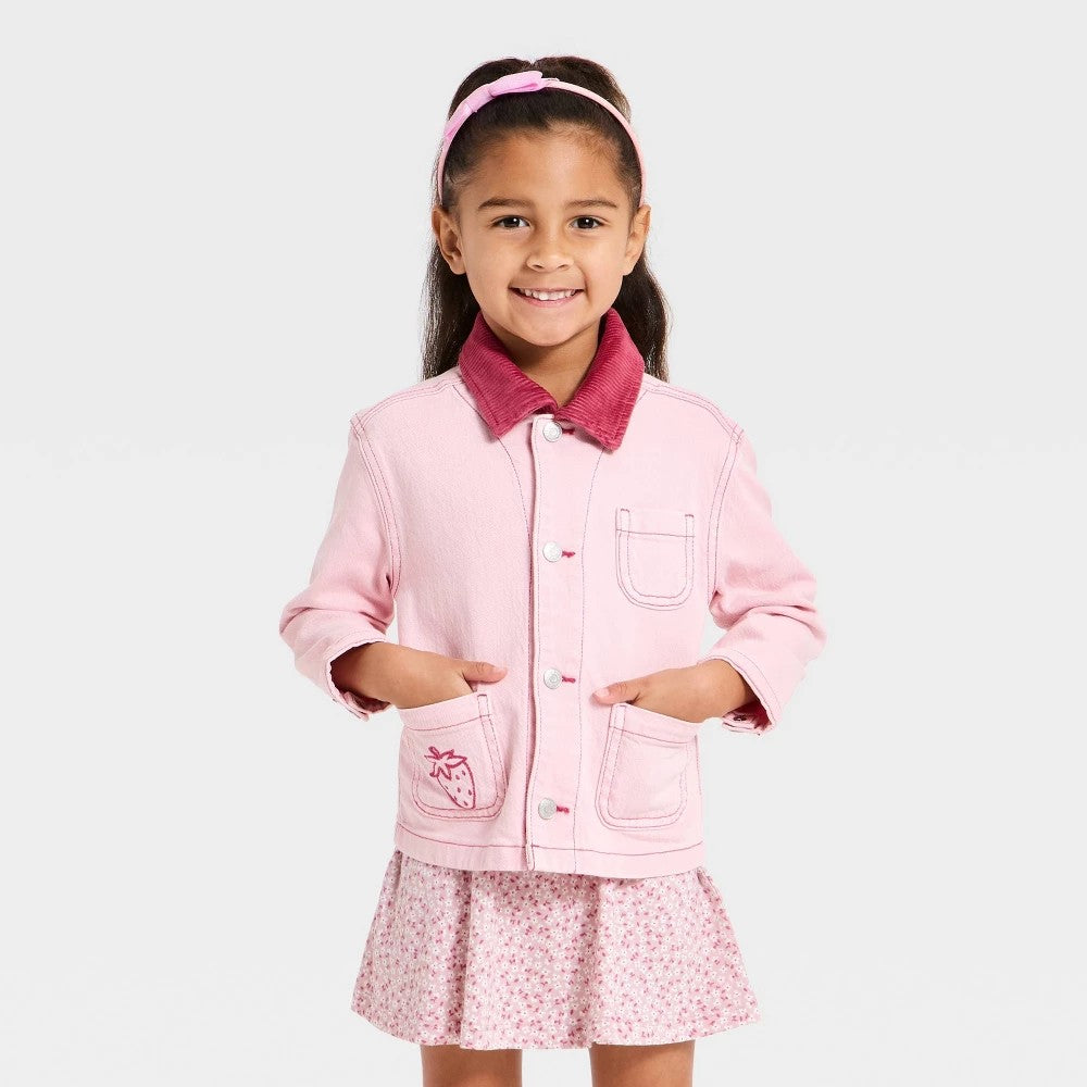 Cat & Jack Girls' Strawberry Embroidered Denim Jacket 18M