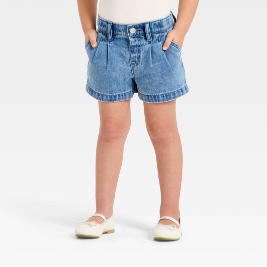 Cat & Jack Toddler Girls' Pleated Denim Shorts - Dark Wash 18M