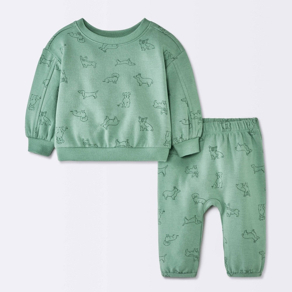 Cloud Island Baby Boys' 2pc Dog Graphic Sweatshirt Set 0-3M
