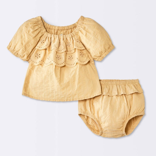 Cloud Island Baby Girls' Eyelet Seersucker Set Yellow 3-6M
