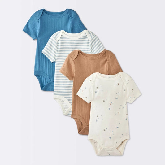 Cloud Island Baby Boys' 4pk Short Sleeve Ribbed Bodysuits Newborn