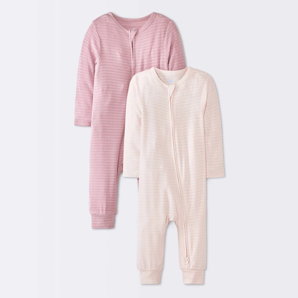 Baby Girls' 2pk So Very Soft Stripe Modal Long Sleeve Romper - Cloud Island Pink 12M