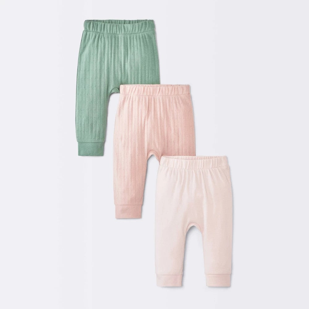 Cloud Island Baby Girls' 3pk Jogger Pants Pink Newborn