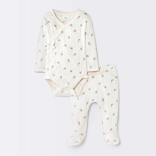 Cloud Island Baby Girls' Floral Top and Pants Set Ivory 0-3M