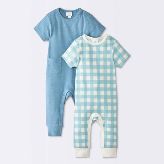 Cloud Island Baby Boys' 2pk Blue Gingham Romper 18M