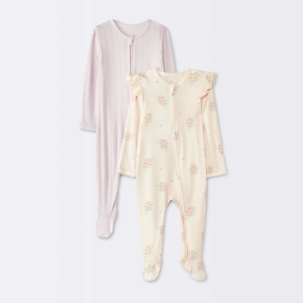 Cloud Island Baby Girls' Floral Footed Pajamas Pink 6-9M