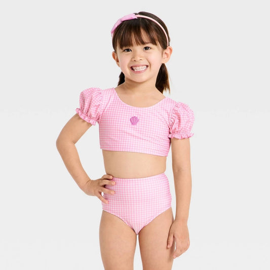 Cat & Jack Baby Girls' 2 Pc Pink Gingham Seashell Bikini 18M