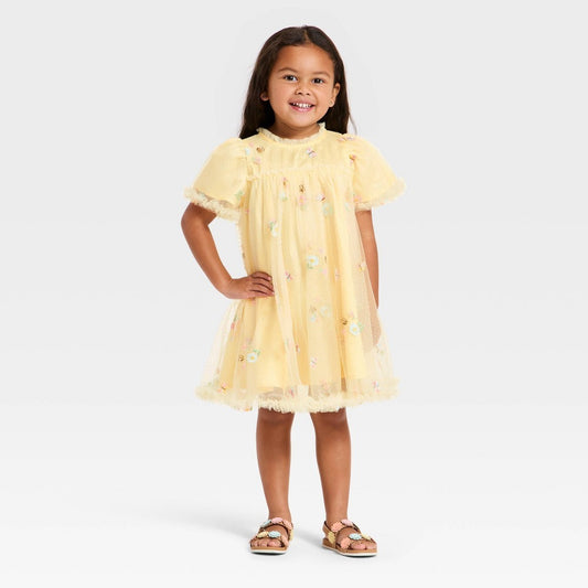 Audrey Camille Toddler Girls' Floral Embroidered Dress Yellow 3T