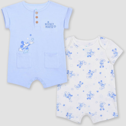 Disney Mickey Mouse Baby Boys' Romper Blue 12M, 2pk