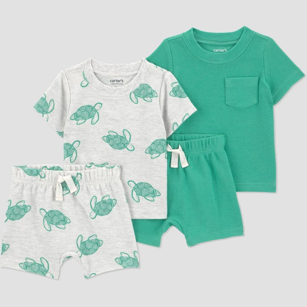 Carter's Baby Boys' 4pc Turtle T-Shirt and Shorts Set - Green 24M