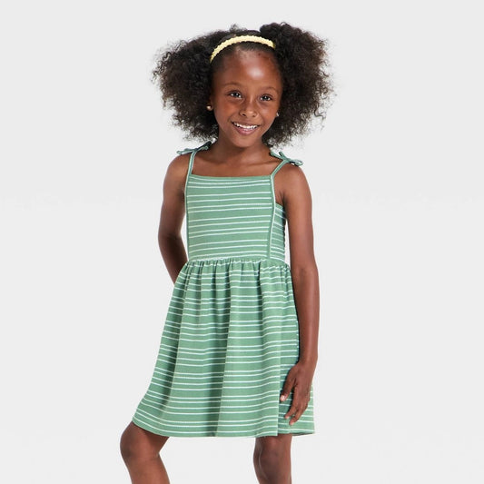 Cat & Jack Toddler Girls' Striped Knit Dress Green 5T