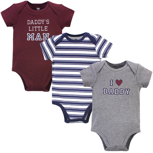 Hudson Baby Cotton Bodysuits 3pk, 0-3 Months Boy Daddy