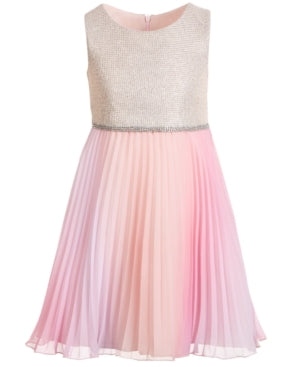 Bonnie Jean Pink Sparkly Trim Ombre Pleated Dress Little Girls Size 12