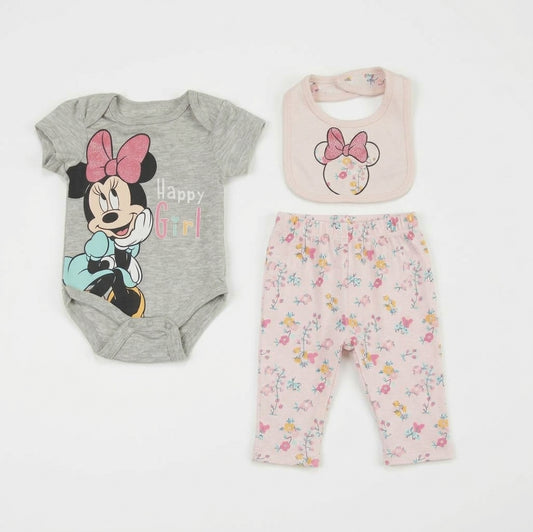 Disney Minnie Mouse Baby Girl Outfit 3pc 0-3M