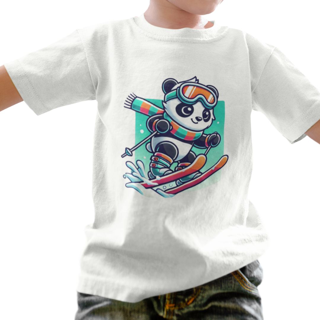 Skiing Panda Kids Softstyle T-shirt