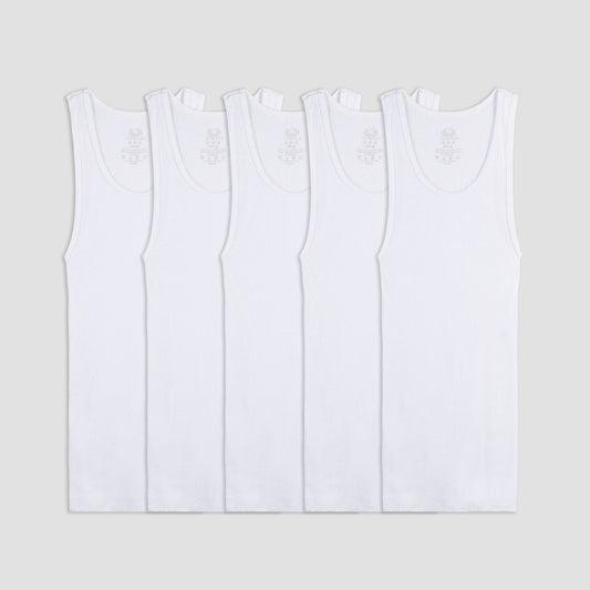Fruit Of The Loom Boys XL White Ribbed Tank Tops, Pack of 5