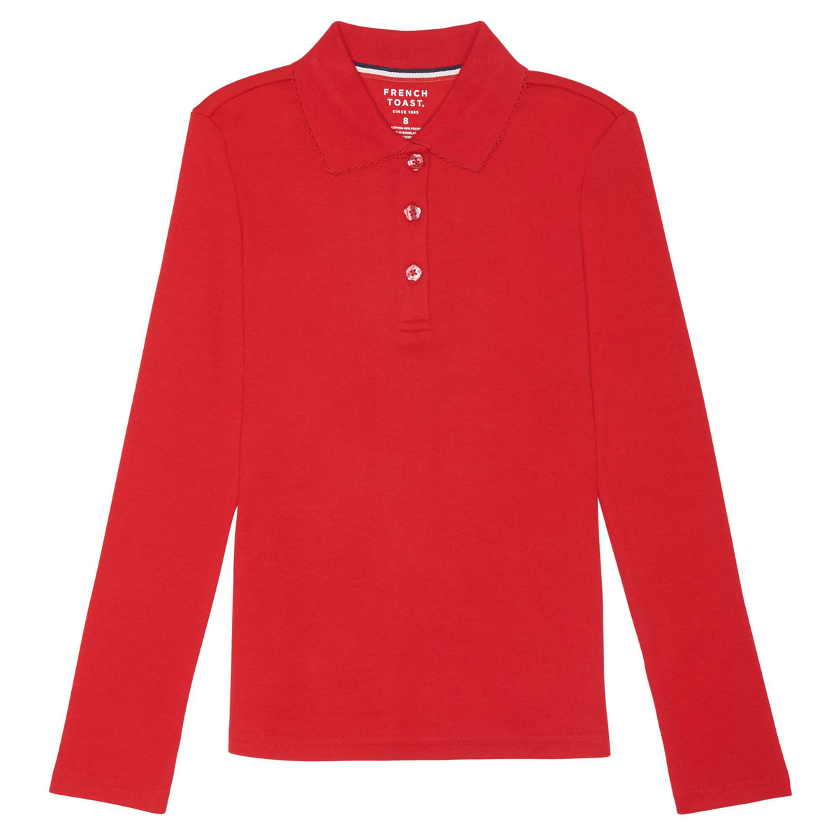 French Toast Long Sleeve Polo, Picot Collar, Red, Size S girl