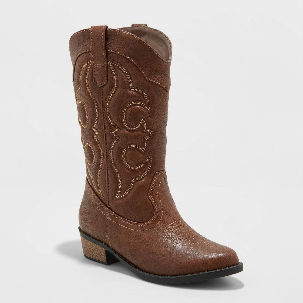 Cat & Jack Girl Montana Zipper Western Boots Brown Size 2