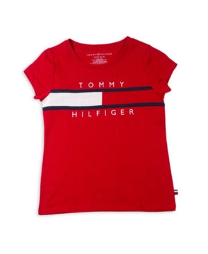 Tommy Hilfiger Toddler Girls Pieced Logo Tee - Red 2T