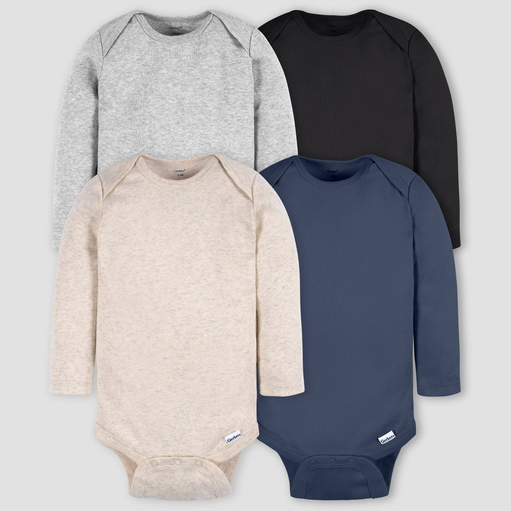 Gerber Baby boy 4pk Long Sleeve Onesies - Neutral 24M: Cotton Knit Pullover Bodysuits