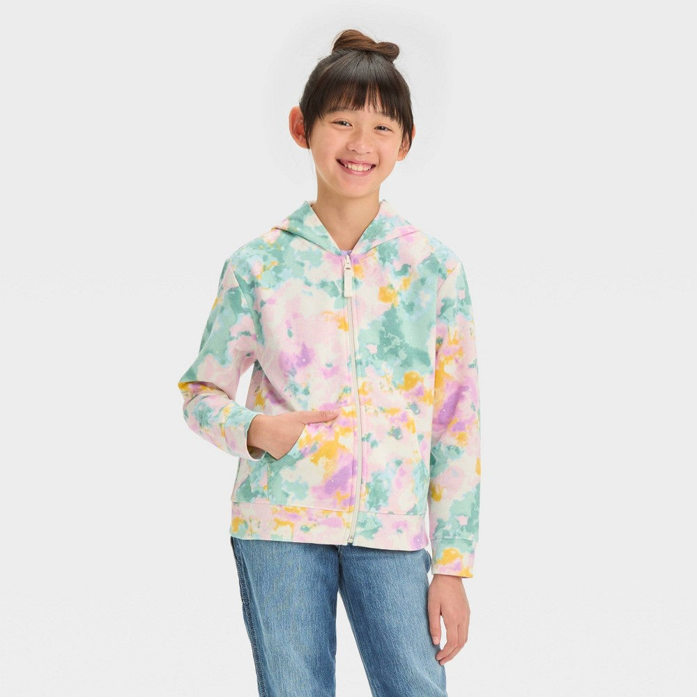 Cat & Jack Girls' Tie-Dye Fleece Hoodie Sweatshirt Size M