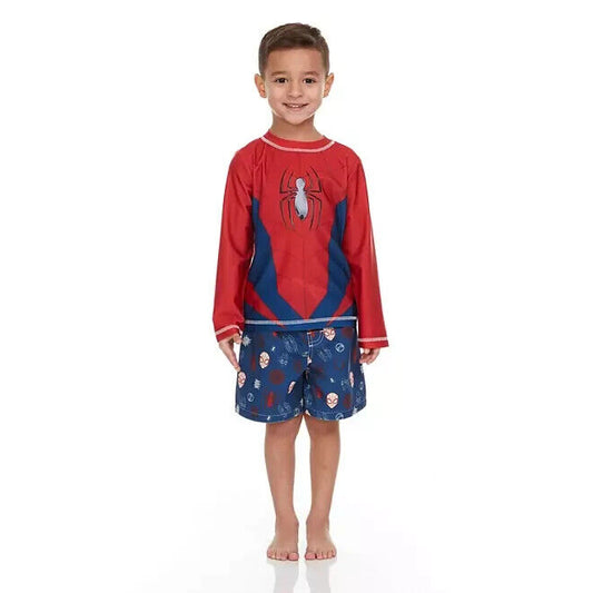 Marvel Spiderman 2T Long Sleeve Rash Guard & Swim Trunk Set boys