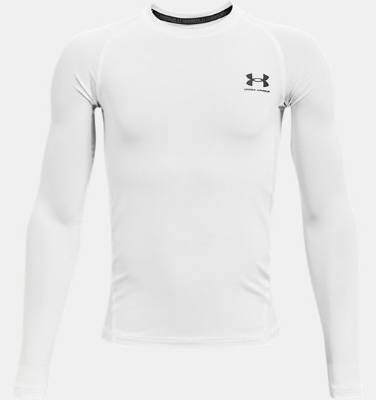Boys' Under Armour HeatGear Armour Long Sleeve Compression Shirt Large White
