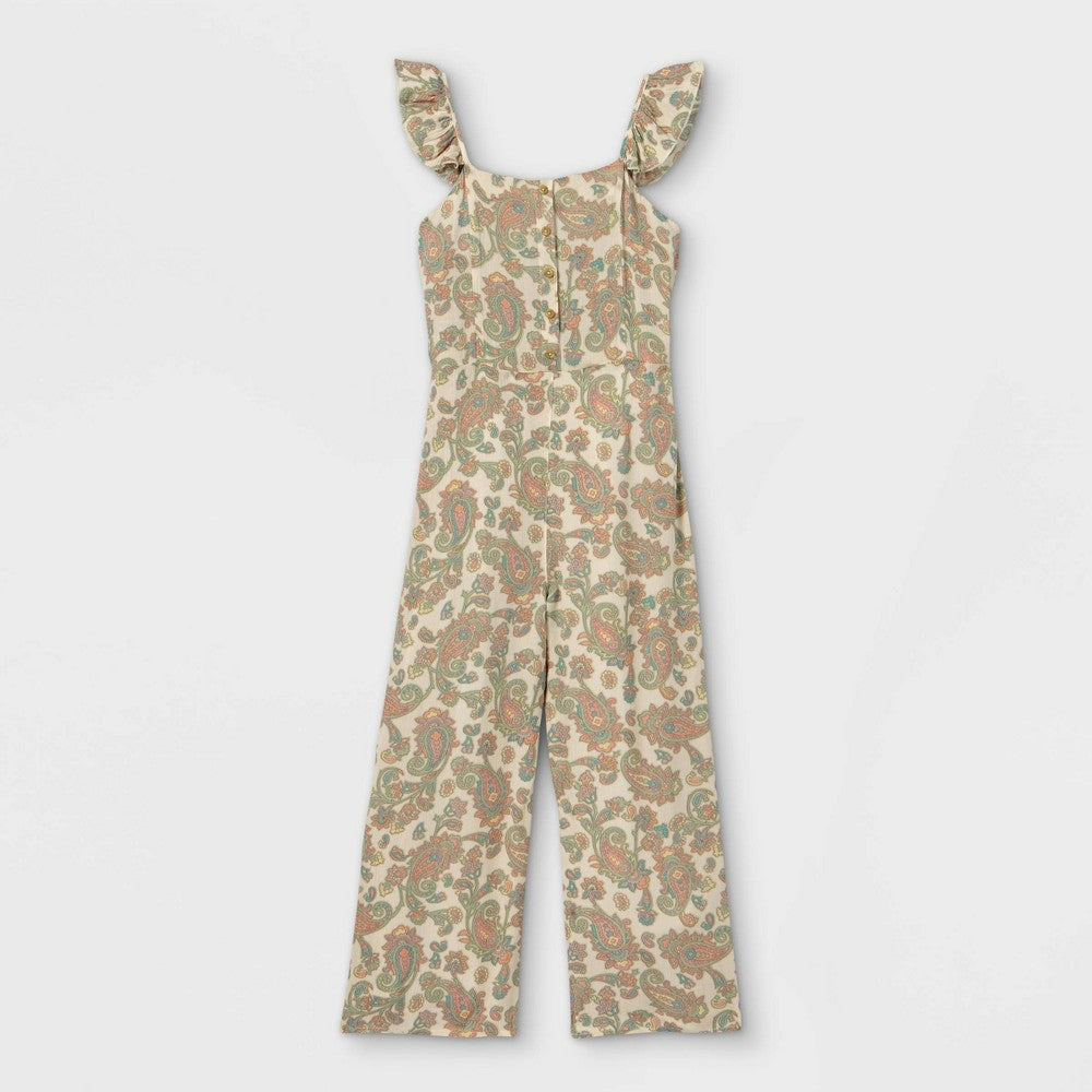 Art Class Girls' Ruffle Shoulder Sleeveless Jumpsuit, Size L