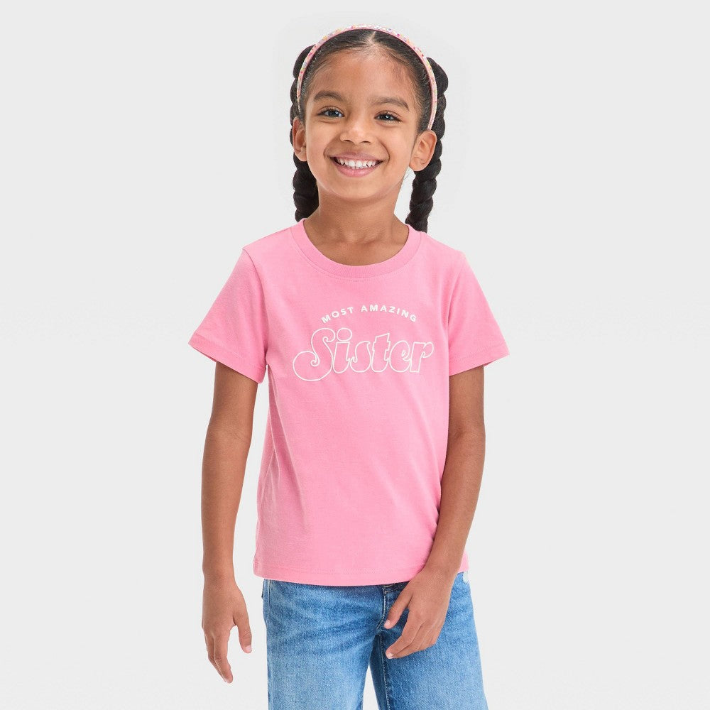 Cat & Jack Girls' Sister Graphic T-Shirt 5T Pink