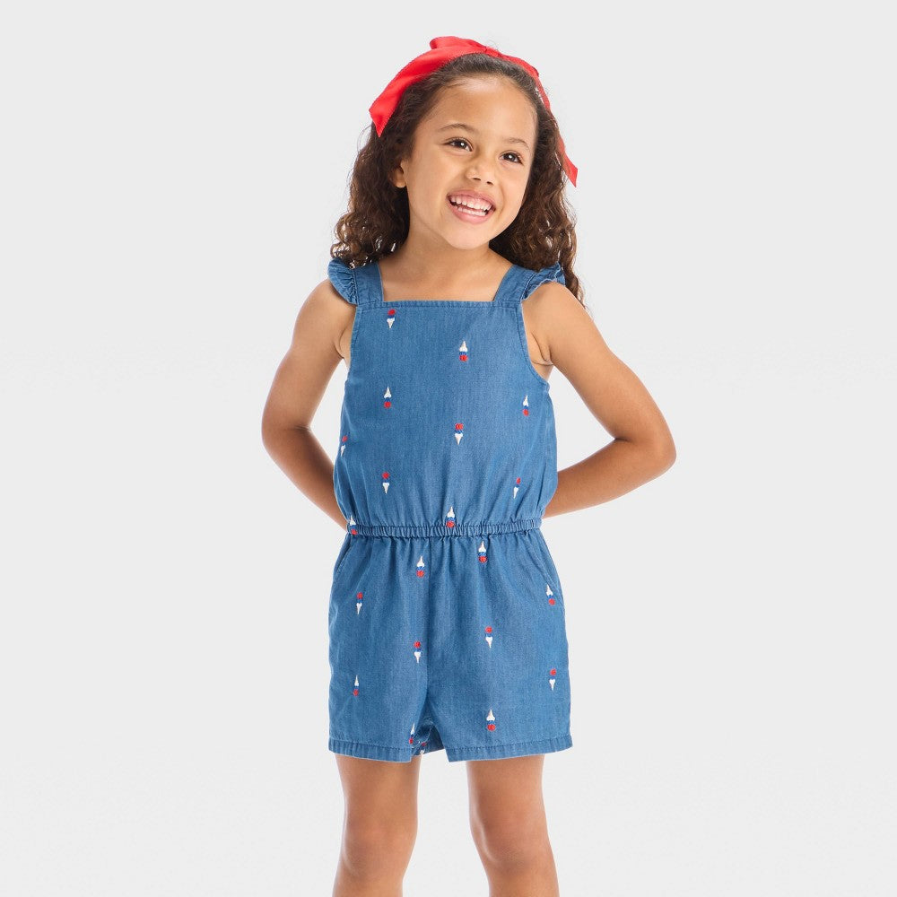Cat & Jack Girls' Denim Romper 3T Ice Cream