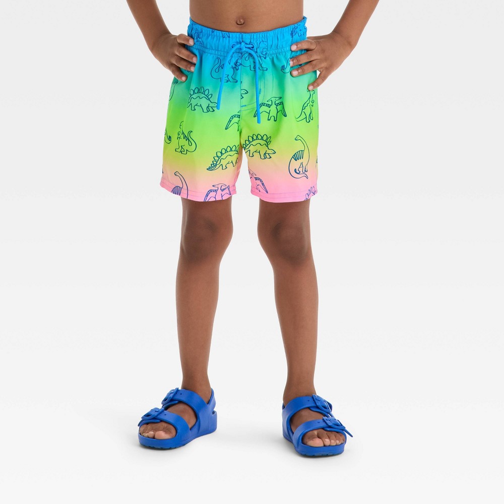 Cat & Jack Toddler 2T Dinosaur Ombre Swim Shorts UPF 50+ boys