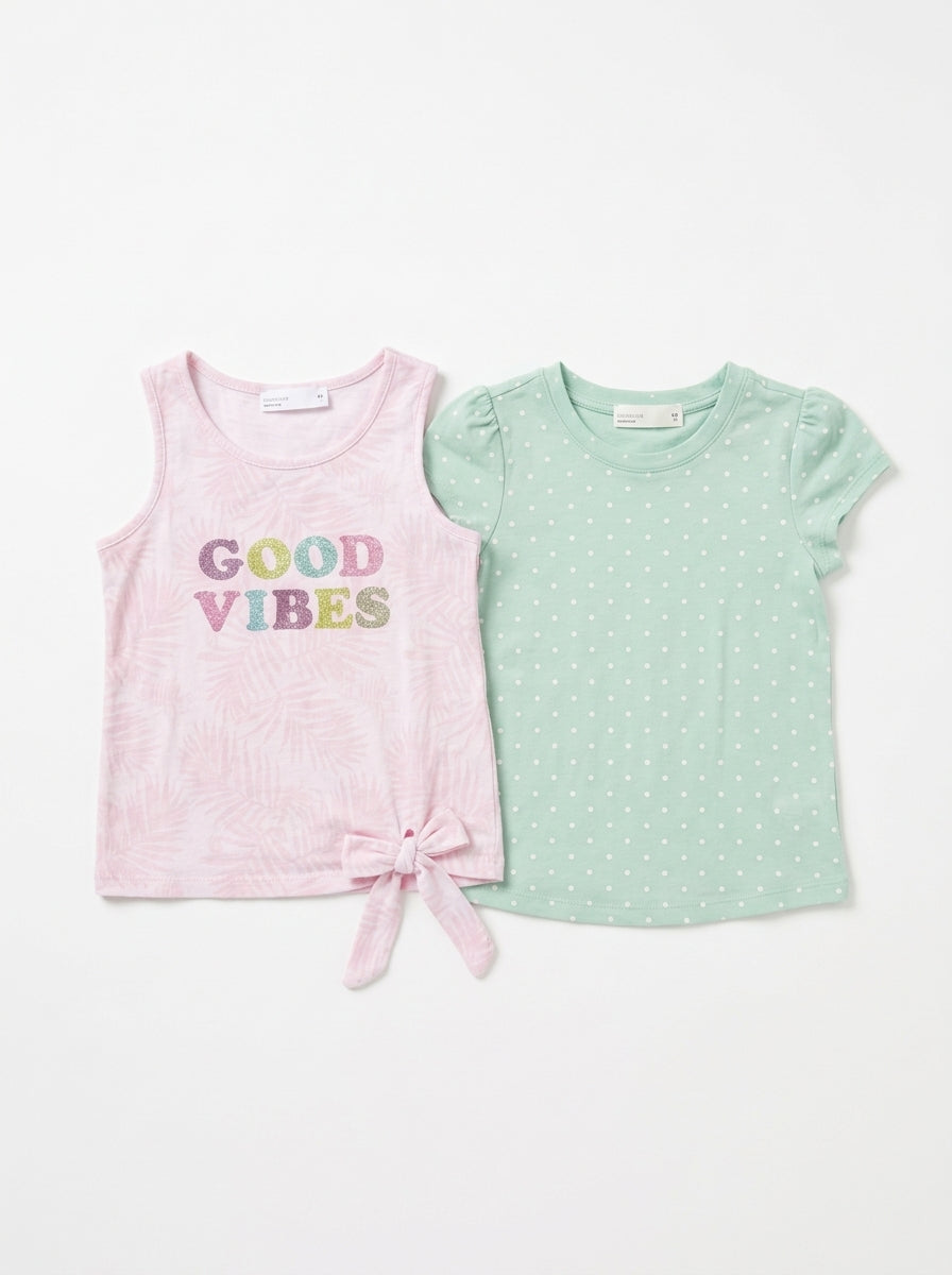 Girls' Pink/Green T-Shirt Set 2pc 4T