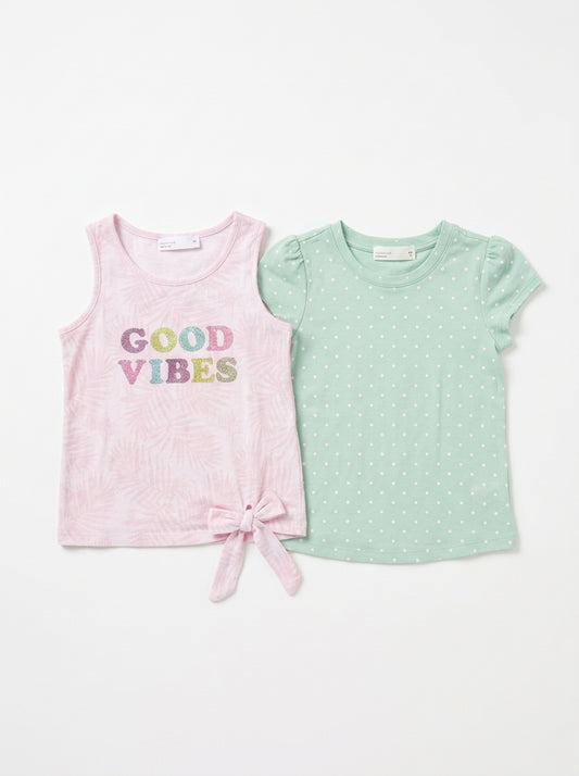 Girls' Pink/Green T-Shirt Set 2pc 4T