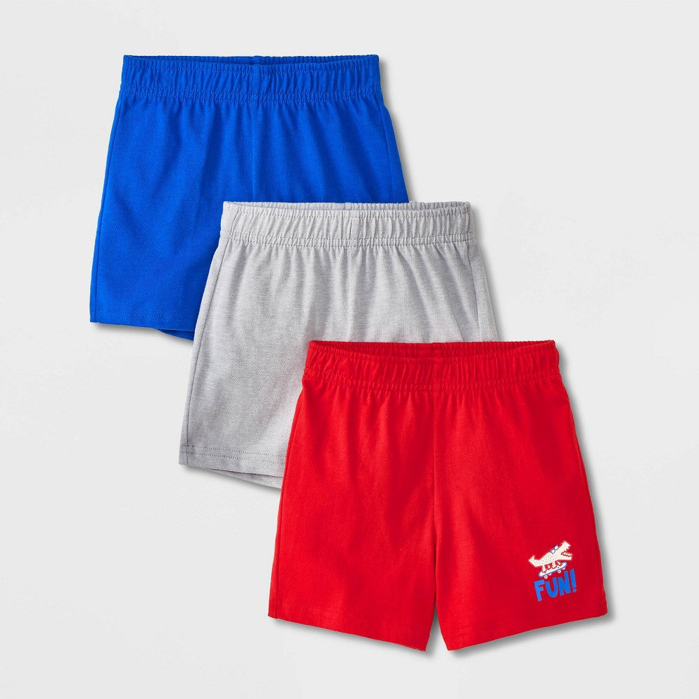 Cat & Jack Toddler Boys' 3pk Fun Shorts 12M Red/Gray/Blue