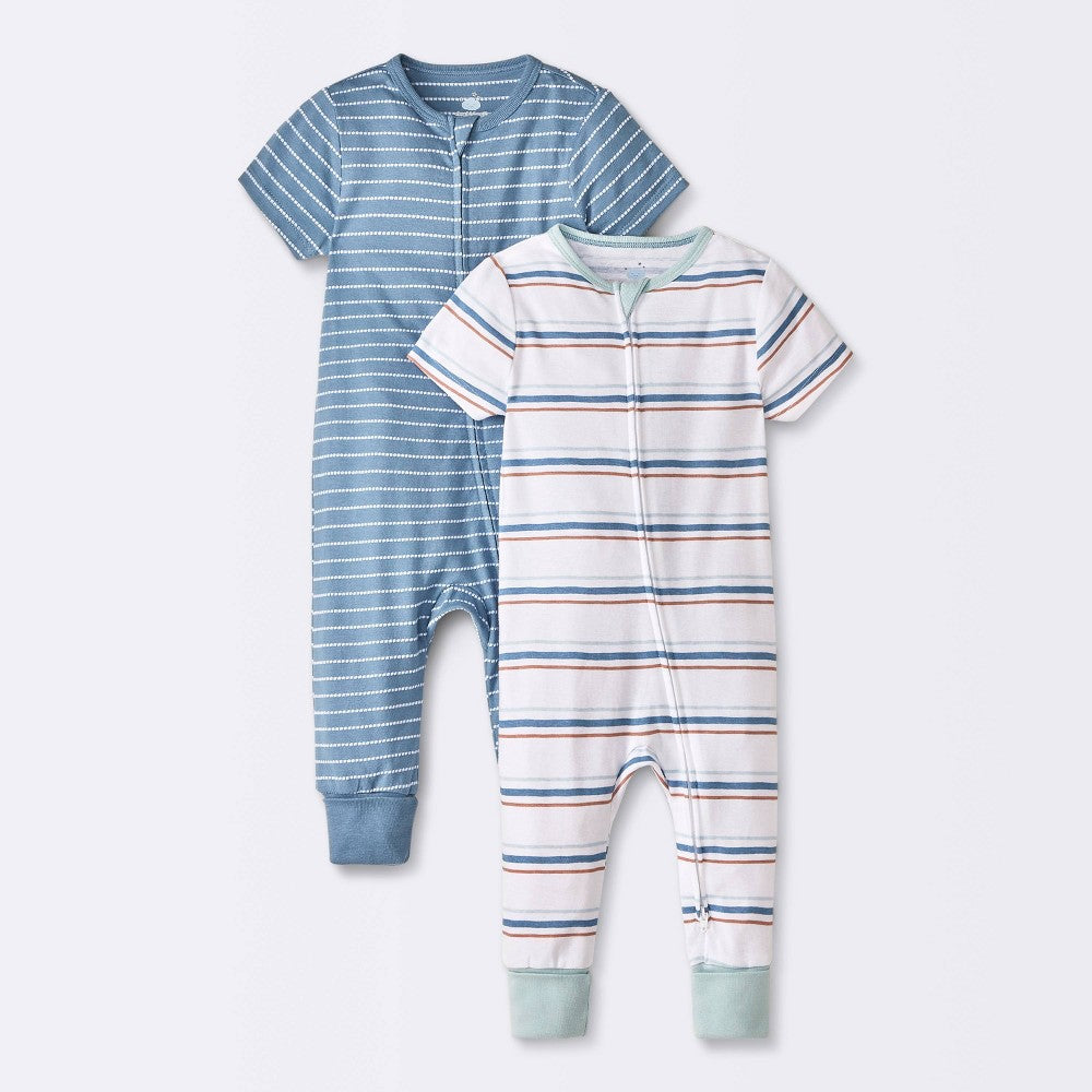 Cloud Island Newborn boy Striped Romper 2-Pack, Long Sleeve, Zip