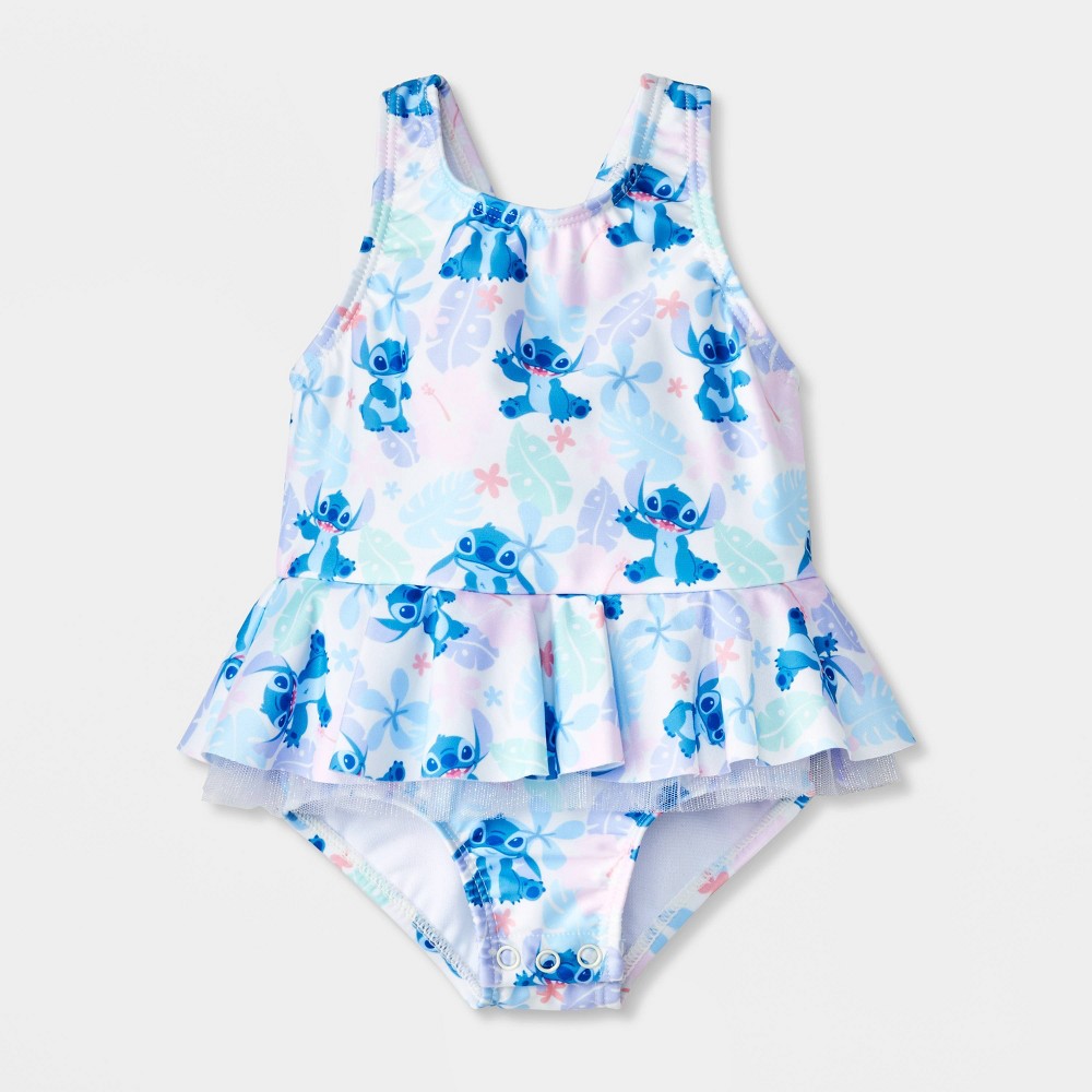Disney Stitch Floral Ruffle Swimsuit Lavender 6M girl