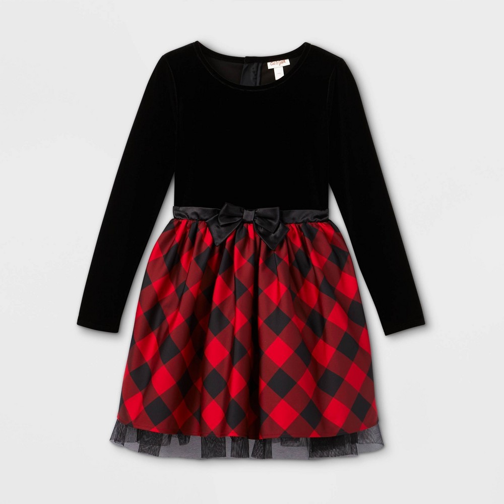 Cat & Jack Buffalo Check Velour Dress - Size M Girl