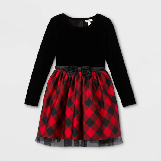 Cat & Jack Buffalo Check Velour Dress - Size M Girl