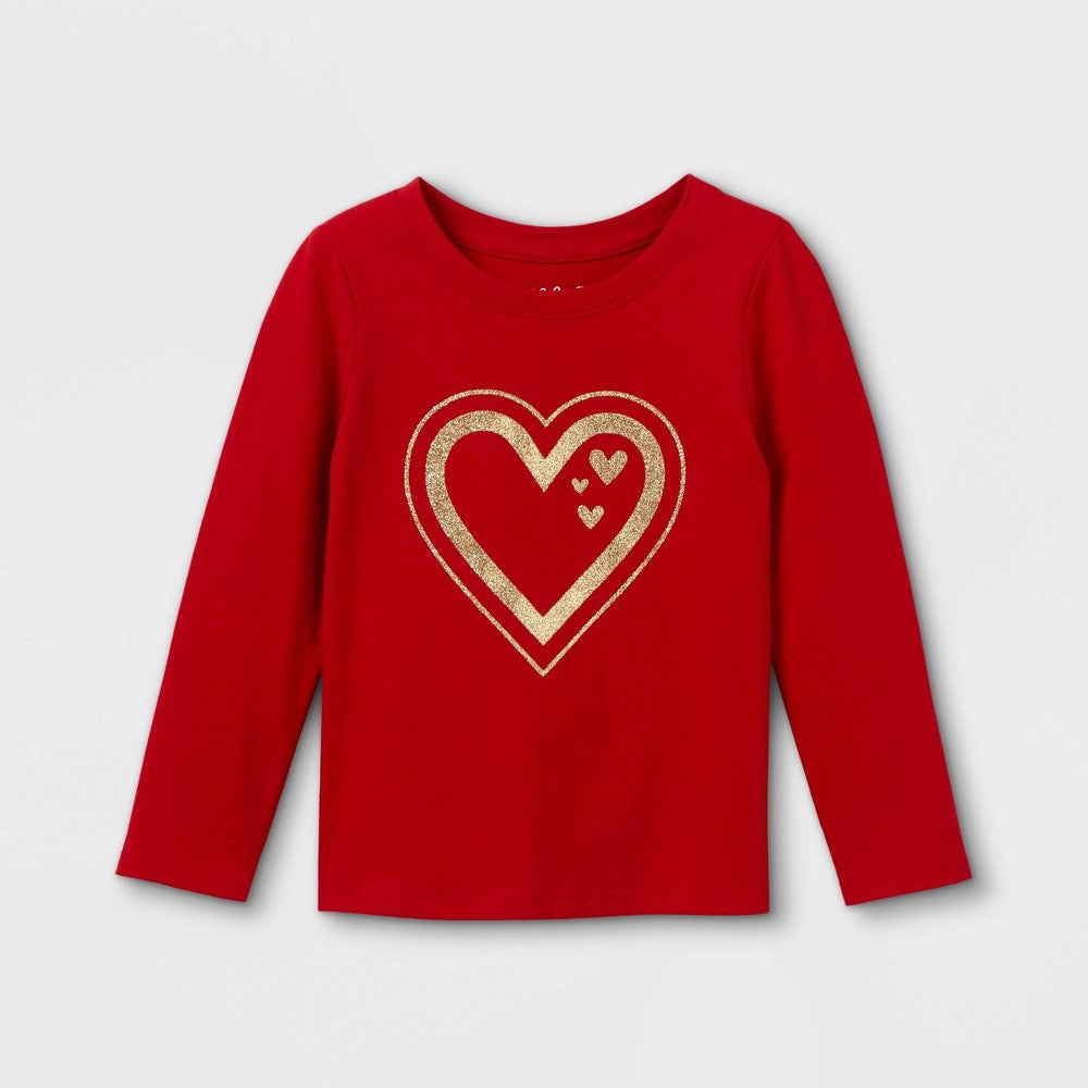 Cat & Jack Toddler Girls' Glitter Heart T-Shirt 5T Dark