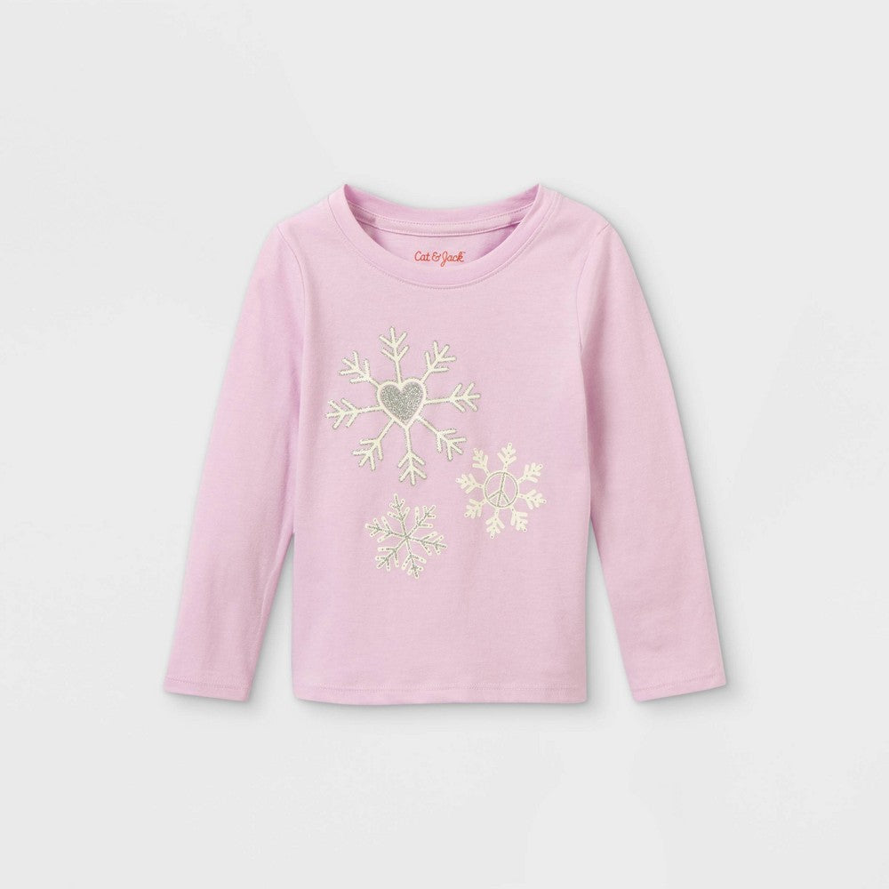 Cat & Jack Toddler Girls'  Size 5T Glitter Snowflake Graphic T-Shirt