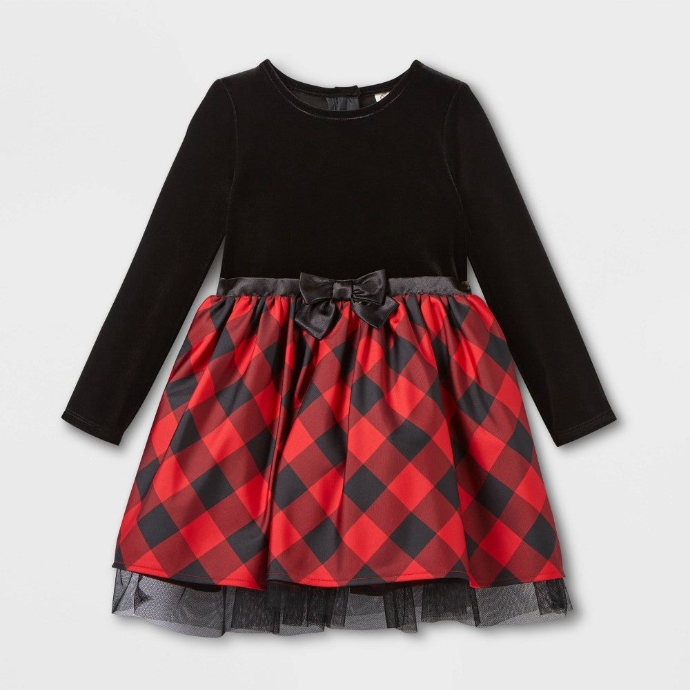 Cat & Jack Toddler Girls' Plaid Velour Dress Size 2T