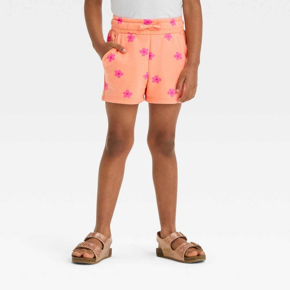 Cat & Jack Toddler Knit Shorts, Peach Orange Daisy 12M girl