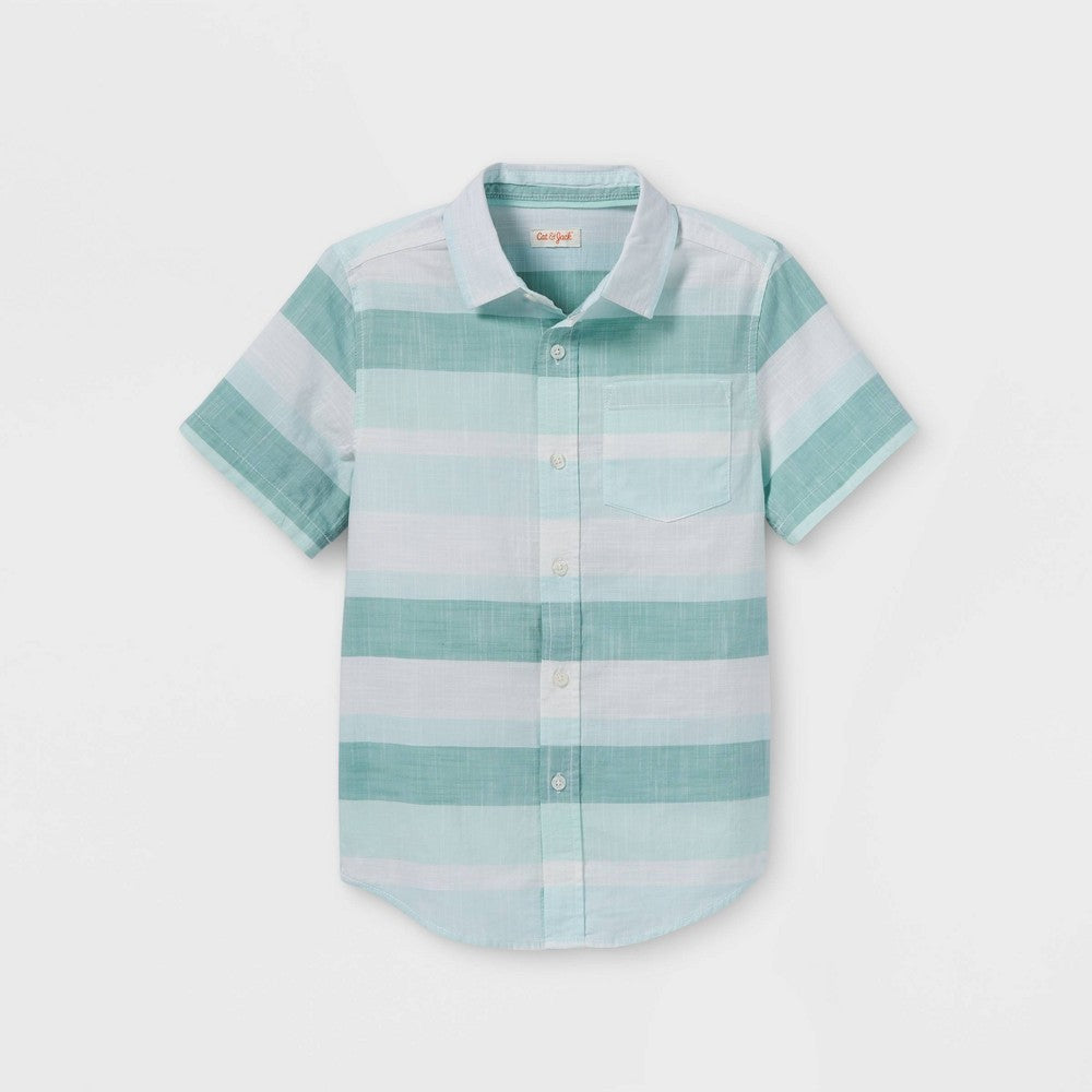 Cat & Jack Boys' Woven Button-Down Shirt, Short Sleeve, Size L