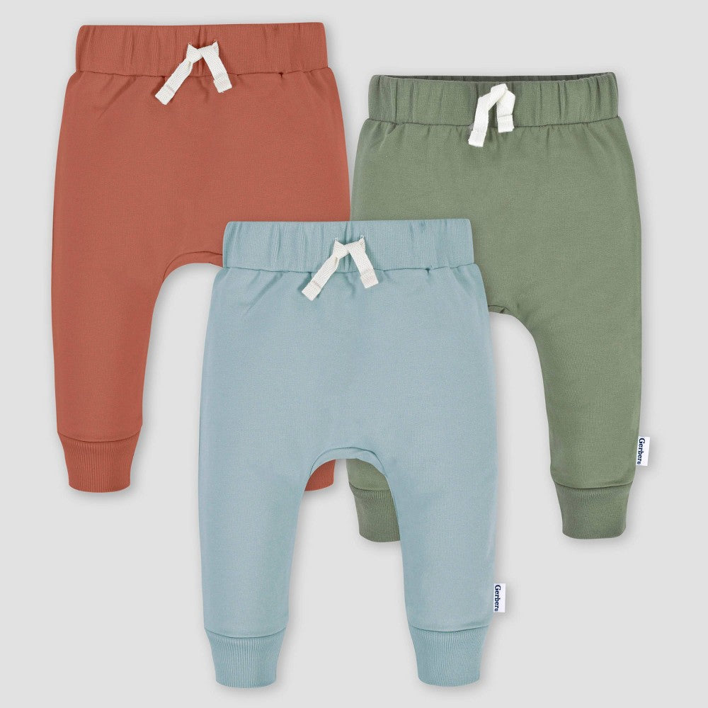 Gerber Baby 3pk Jogger Pants Blue 12M Cotton Elastic boys