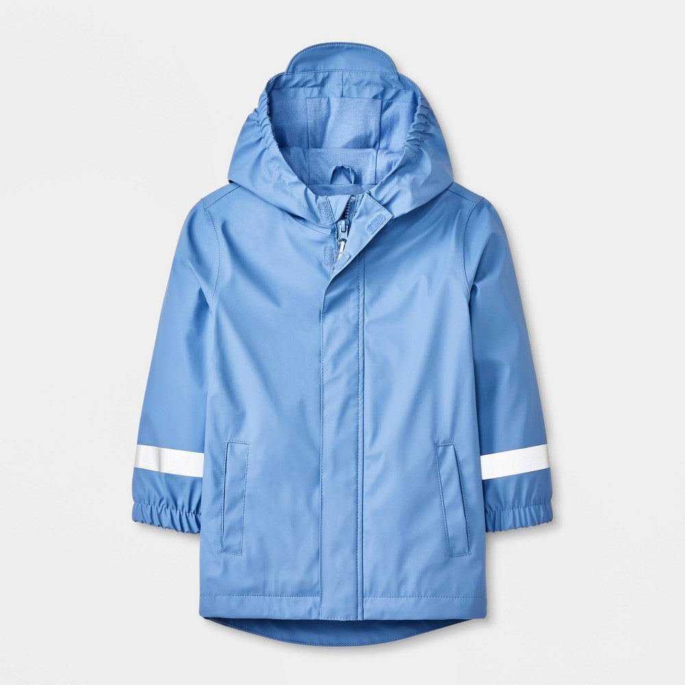 Cat & Jack boys Blue Rain Coat 12M, Water-Resistant Hooded