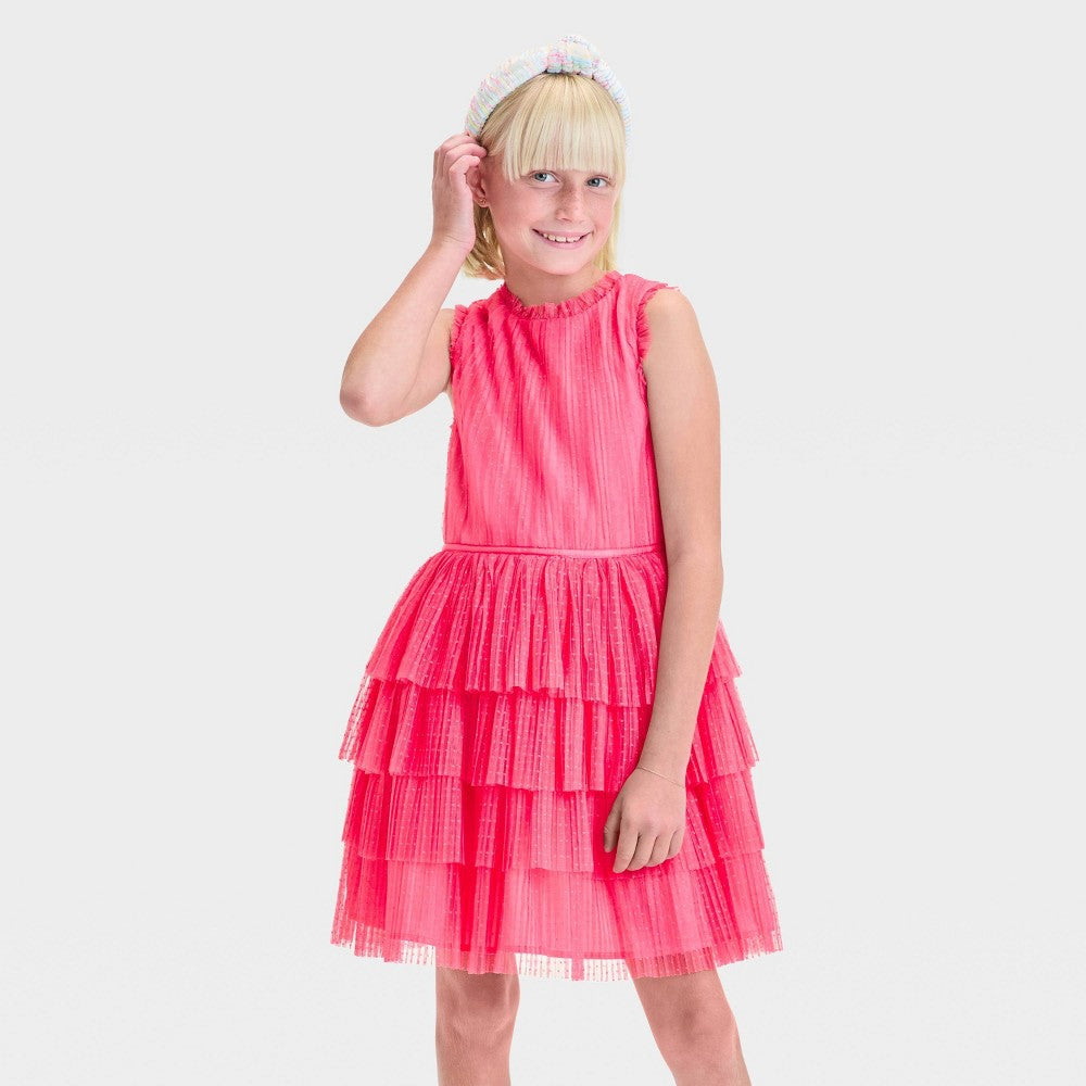 ZENZI Girls' Sleeveless Ruffle Dress XS - Melon Pink