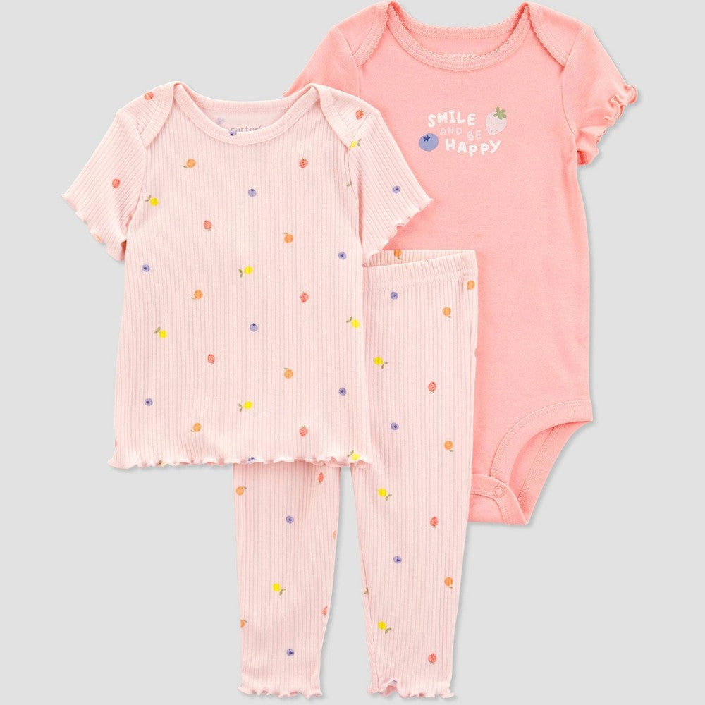 Carter's Baby Girls' Fruit Printed Top & Bottom Set - Pink 3M