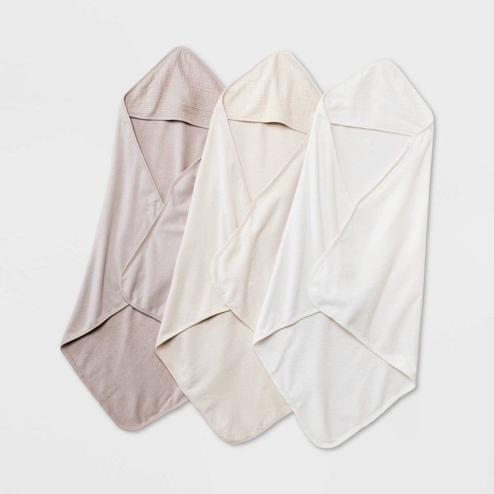 Cloud Island Baby 3pk Muslin Hooded Towel, Khaki 30"x30" boys