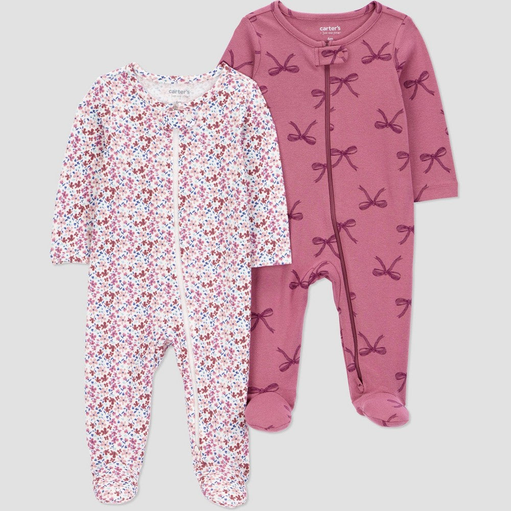 Carter's Baby Girls' 2pk Bows Sleep N' Play - Burgundy Newborn