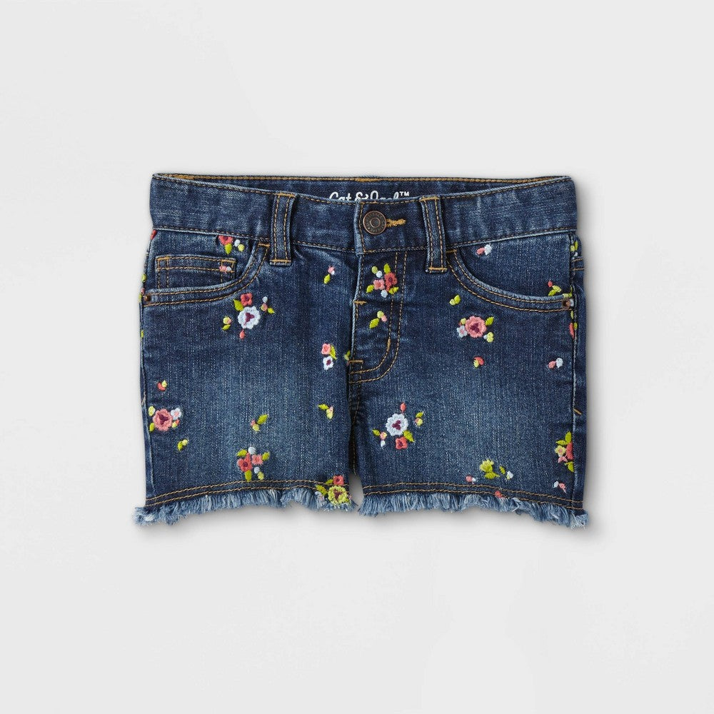 Cat & Jack Toddler Girls' 2T Floral Embroidered Jean Shorts